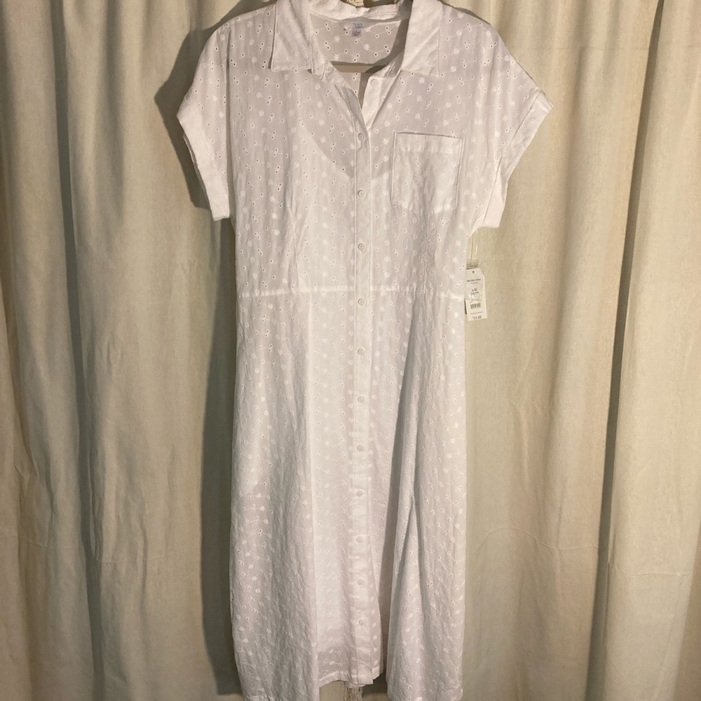 White Eyelit pattern Summer shirt dress
